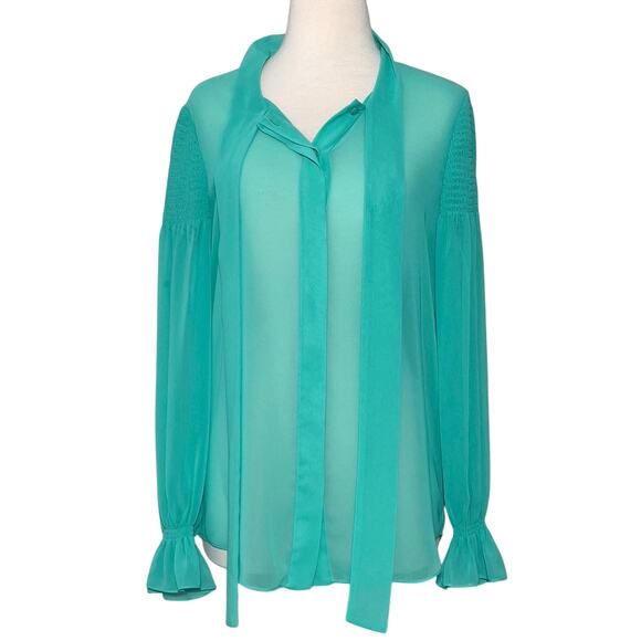 Diane von Furstenberg SZ S Teal Blue Green Long Sleeve Blouse - Picture 2 of 9
